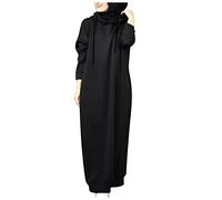 KBOPLEMQ Ropa musulmana para mujer, suéter de manga larga, vestido maxi, informal, largo, sudadera con capucha grande, sudadera musulmana, vestido de otoño, ropa de oración para mujer, O negro., XL