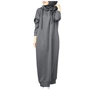 KBOPLEMQ Ropa musulmana para mujer, suéter de manga larga, vestido maxi, informal, largo, sudadera con capucha grande, sudadera musulmana, vestido de otoño, ropa de oración para mujer, O gris., L