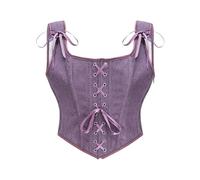KBOPLEMQ Shapewear Mujer Retro Fishbone Tribunal Corsé Clásico Flores Tank Bustier Medieval Corset Tirantes Body Shaper Underwear con Lace Up Renaissance Vestido de Bola Accesorios, O purple, L