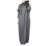 KBOPLEMQ Sudadera Vestidos para Mujer Vestidos Musulmanes Fiesta Elegante Hijab Burka Manga Larga Abaya Vestido Casual Vestido de Oración Cordón Sudaderas con Capucha Cómodo Color Sólido Senderismo