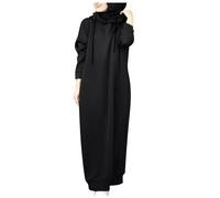 KBOPLEMQ Sudadera Vestidos para Mujer Vestidos Musulmanes Fiesta Elegante Hijab Burka Manga Larga Abaya Vestido Casual Vestido de Oración Cordón Sudaderas con Capucha Cómodo Color Sólido Senderismo