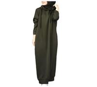 KBOPLEMQ Sudadera Vestidos para Mujer Vestidos Musulmanes Fiesta Elegante Hijab Burka Manga Larga Abaya Vestido Casual Vestido de Oración Cordón Sudaderas con Capucha Cómodo Color Sólido Senderismo