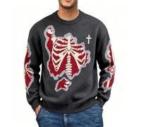 KBOPLEMQ Suéter de lana con espíritu esqueleto para hombre, suéter de punto de gran tamaño, jersey de punto de calavera suave y cómoda, sudadera con cuello en V, cárdigan Y2K vintage, O gris., L