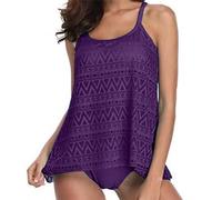 KBOPLEMQ Tankini Mujer Tallas Grandes Traje de Baño Abdomen Push Up Parte Superior con Bañador Push Up Acolchado Parte Superior con Slip Playa Swimsuits Traje de Baño de Dos Piezas Conjunto de Traje