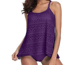 KBOPLEMQ Tankini Mujer Tallas Grandes Traje de Baño Abdomen Push Up Parte Superior con Bañador Push Up Acolchado Parte Superior con Slip Playa Swimsuits Traje de Baño de Dos Piezas Conjunto de Traje