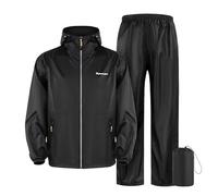 KBOPLEMQ Traje de lluvia para hombre o moto, impermeable, cortavientos, reflectante, ropa impermeable de dos piezas con cremallera, ropa de ciclismo de alta calidad para exteriores, Negro , XXL