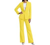 KBOPLEMQ Traje de pantalón elegante para mujer, traje de negocios, solapa, blazer de oficina, manga larga, chaqueta de traje, pantalones, traje de 2 piezas, corte ajustado, de dos piezas, festivo