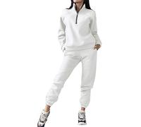 KBOPLEMQ Traje de pantalón para mujer de forro polar, 2 unidades, chándal con media cremallera, sudadera + pantalones de chándal de manga larga para otoño, O blanco., M