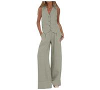 KBOPLEMQ Traje de pantalón para mujer, elegante, 2 piezas, sin mangas, chaleco y pantalón, traje de dos piezas para mujer, chaleco corto y pantalones largos, conjuntos de salón con botones, ropa de