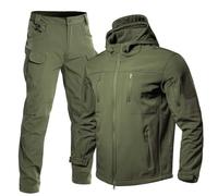 KBOPLEMQ Traje de pesca para hombre de invierno, grueso, ropa de camping, entrenamiento táctico, juego impermeable con capucha, chaqueta táctica y pantalones, trajes para pesca al aire libre