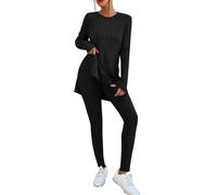 KBOPLEMQ Traje de punto de dos piezas para mujer, suéter de punto acanalado suave y cómodo + pantalones largos de bateo, traje deportivo de manga larga, traje de ocio 2024, nuevo conjunto de