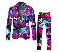 KBOPLEMQ Traje de San Valentín para hombre, 2 piezas, elegante, blazer de fiesta, disfraz estampado con divertido corazón, chaqueta con pantalones, corte regular, traje para fiestas clásicas, O