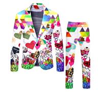 KBOPLEMQ Traje de San Valentín para hombre, informal, traje de hombre de 2 piezas, traje estampado con estampado de corazón divertido, chaqueta y pantalones, juego de dos piezas para trajes clásicos