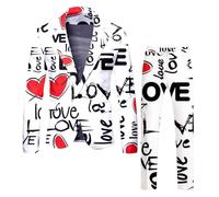 KBOPLEMQ Traje de San Valentín para hombre, informal, traje de hombre de 2 piezas, traje estampado con estampado de corazón divertido, chaqueta y pantalones, juego de dos piezas para trajes clásicos