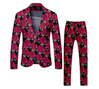 KBOPLEMQ Traje para hombre, San Valentín, fiesta, disfraz de San Valentín, blazer de 2 piezas, traje estampado con divertido corazón, chaqueta con pantalones, corte regular para fiestas clásicas