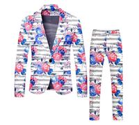KBOPLEMQ Traje para hombre, San Valentín, fiesta, disfraz de San Valentín, blazer de 2 piezas, traje estampado con divertido corazón, chaqueta con pantalones, corte regular para fiestas clásicas