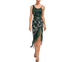 KBOPLEMQ Vestido de Gatsby para mujer estilo años 1920, vestido vintage de mujer estilo Flapper Charleston, vestido de Gatsby con lentejuelas y borlas, vestido de cóctel, vestido de graduación