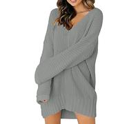 KBOPLEMQ Vestido de mujer elegante vestido de punto sexy vestido bodycon manga larga vestido de noche largo vestido de jersey estrecho cuello en V resistente al viento vestido de punto oversize suéter