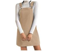 KBOPLEMQ Vestido de peto para mujer, de pana y línea A, con botones, suelto, informal, monocolor, otoño, invierno, con bolsillos, elegante, de pana, O Khaki, L