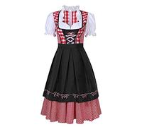 KBOPLEMQ Vestido de tirolesa para mujer, festivo, de encaje, Oktoberfest, para traje regional, rockabilly, rojo y azul, tallas grandes, falda tradicional tirolesa, vestido tradicional tirolés,