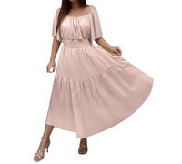 KBOPLEMQ Vestido de verano elegante para mujer, largo, con escote cuadrado, vestido de cóctel, vestido de fiesta, manga corta, línea A, vestido casual, vestido victoriano, maxi, sexy, de cintura alta
