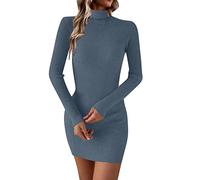 KBOPLEMQ Vestidos de punto para mujer, elegantes vestidos casuales, vestido de jersey, cuello alto, manga larga, vestido de invierno, túnica, vestido de sudadera, vestido ajustado, cálido, cómodo,