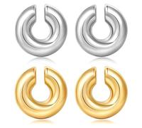 KBRPEY 2 Pares Pendientes Mujer Oro Plata, Pendientes Gruesos Pequeños de Oro de 14 Quilates, Pendientes Aro Hipoalergénicos, Regalos de Joyería para Mujeres y Niñas