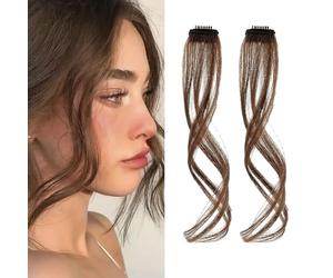 KBRPEY 2 Piezas 35 cm Flequillo Postizo Pelo Natural Side Air Bangs Extensión Cabello Extensiones Flequillo para Mujeres y Niñas (Marrón B)