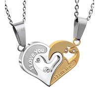 KBRPEY 2 Piezas Collar Colgante Corazón Divisible Acero Inoxidable Bicolor Cadena Bolas Pareja Romántico Joyería
