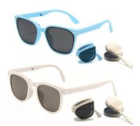 KBRPEY 2 Piezas Plegable Gafas de Sol para Niña Protección Contra Rayos UV Colores Lisos Bonitas Gafas de sol Portátiles para Viajes de Vacaciones en la Playa Hawaiana Junto al Mar (Beige + Azul)