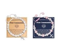 KBRPEY 2 Piezas Pulsera Mujer Primera Comunión con Perla Pulseras Cruz Rosario Joyas Religiosas Bautizo Confirmación Regalo Espiritual Brazalete Elegante Accesorios Conmemorativos