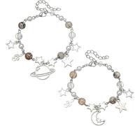 KBRPEY 2 Piezas Pulseras Colgantes Galaxia Estrellas Luna Planeta Perlas Ajustable Cristal Cuarzo Acrílico Joyería para Mujeres Niñas (A)