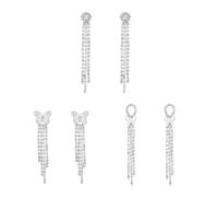 KBRPEY 3 Pares Pendientes Largos Cascada Cristales Brillantes Mariposa Colgantes Elegantes Joyas Mujer