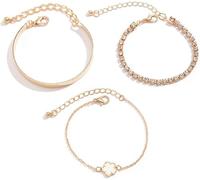 KBRPEY 3 Pcs Pulseras Mujer Chapado en 14k Ajustable Apilables Acero Inoxidable Trébol Pulsera Joyas de Trébol de Cinco Hojas Dorado de Cuatro Hojas Pulsera Joyas Regalo Cumpleaños Amigas (Blanco)