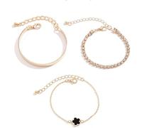 KBRPEY 3 Pcs Pulseras Mujer Chapado en 14k Ajustable Apilables Acero Inoxidable Trébol Pulsera Joyas de Trébol de Cinco Hojas Dorado de Cuatro Hojas Pulsera Joyas Regalo Cumpleaños Amigas (Negro)