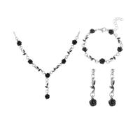 KBRPEY 3 Piezas Conjunto Joyas Rosas Collar Pulsera Pendientes Adorno Floral Elegante Accesorios Mujer Decoración Romántica