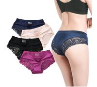 KBRPEY 4 Piezas Bragas Encaje Mujer Braguitas Hipster sin Costuras Ropa Interior Transpirable Suave Cintura Media Invisible Elegante Comodo