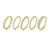 KBRPEY 5 Piezas Conjunto Anillos Apilables Hojas Brillantes Circonita Oro 14k Elegante Joyería Mujer Delicado Estilo Minimalista Anillos Combinables (6)