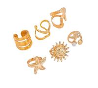 KBRPEY 6 Piezas Set Anillos Gruesos Dorados Mujer Baño Oro 14k Anillos Cúpula Modernos Apilados Individualmente Patrón Sol Estilos Elegantes Accesorios Moda Joyería Fina (Oro)