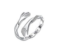 KBRPEY Anillo Manos Abrazadas Plata Ajustable Cristales Brillantes Grabado Mensaje Romántico Joya Elegante Compromiso