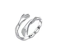 KBRPEY Anillo Manos Abrazadas Plata Ajustable Cristales Brillantes Grabado Mensaje Romántico Joya Elegante Compromiso