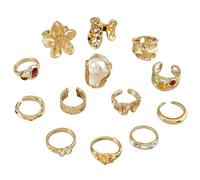KBRPEY Anillos Mujer Conjunto Vintage Dorados Apilables Joyería Femenina Accesorios s Anillo Ajustable Bisutería Tendencia Estilo Bohemio(Oro-1)