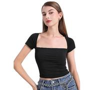 KBRPEY Blusa Mujer Cuello Cuadrado Camiseta Manga Corta Verano Top Basico Elegante Camisetas Ajustadas Ropa Moda Casual Blusas Elasticas Tops Modernos
