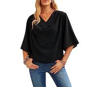 KBRPEY Blusa Mujer Elegante Drapeada Cuello V Camiseta Manga Corta Verano Top Casual Chiffon Blusas Moda Primavera Ropa Basica Oficina