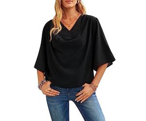KBRPEY Blusa Mujer Elegante Drapeada Cuello V Camiseta Manga Corta Verano Top Casual Chiffon Blusas Moda Primavera Ropa Basica Oficina