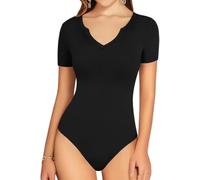 KBRPEY Body Manga Corta Mujer Escote V Bodysuit Entallado Elegante Moldeador Silueta Top Ajustado Vientre Plano Body Mujer Sexy Camiseta Monos Verano Fit Jumpsuit