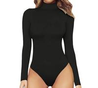 KBRPEY Body Mujer Manga Larga Cuello Alto Bodysuit Sexy Slim Fit Bodies Vestir Elegante Negro Básico Tops Elástico Shapewear Jumpsuit Clubwear
