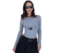 KBRPEY Body Mujer Manga Larga Sexy Bodis Mangas Largas Una Piza Tops Mujeres Bodysuit Bodycon Mono Sexy Mujer Elegantes Jumpsuit(Gris S)