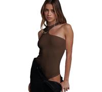 KBRPEY Body sin Mangas Mujer Sexy Bodysuit Asimétrico Cuello Alto Moldeador Elegante Top Ajustado Camiseta Reductor Vientre Plano Monos de una Pieza Ropa Verano