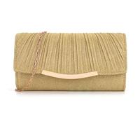 KBRPEY Bolso Clutch Mujer Fiesta Dorado Elegante Bolsos de Mano Boda Noche Clutches Ceremonia Cartera Plisada Cadena Dorada Eventos Especiales